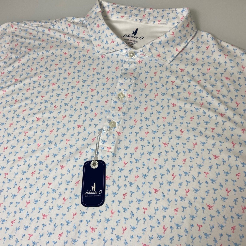 Johnnie-O Mens XXL White Pin Up Featherweight Golf Polo Shirt NEW Martini Print